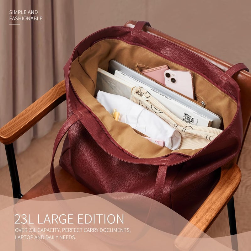 KALIDI Large Tote Bag Vegan Leather Casual Zipper Work Bag Weekender Hobo for Women 23L Oversize Shoulder Travel Purse - Image 4
